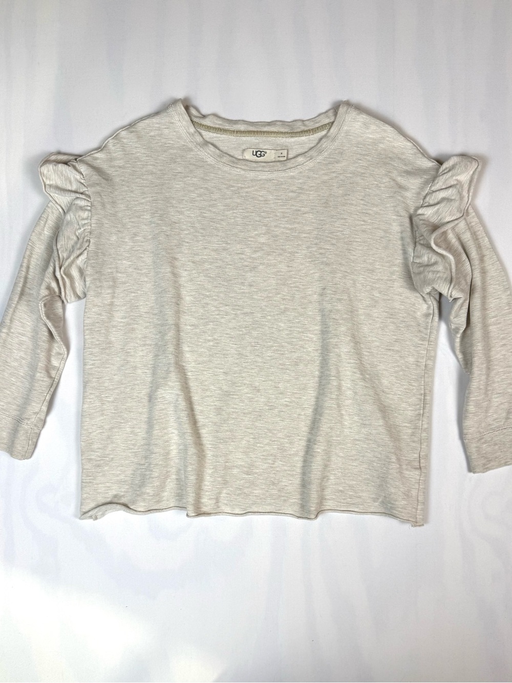 UGG Oatmeal Heather‎ Ruffle Sleeve Cozy Knit Top Pullover Medium